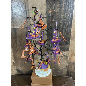Halloween Ceramic Witches ornaments Hat Metal Tree 13” Pumpkin, Cat Moon Stars